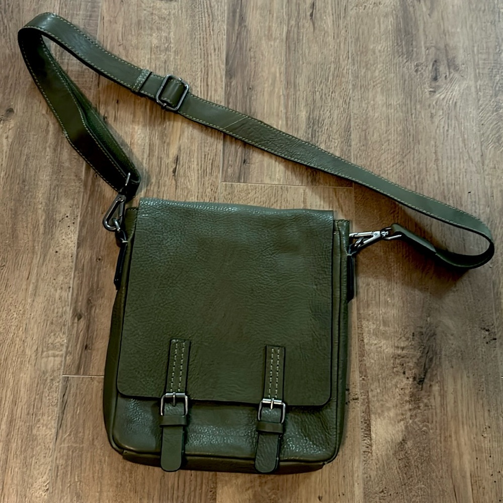 Real leather army green crossbody purse